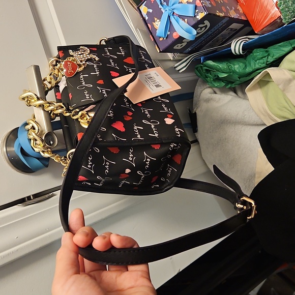 Juicy Coutour Small Black logo Chic Satchel Black Love Print Women's Bag - Picture 2 of 4